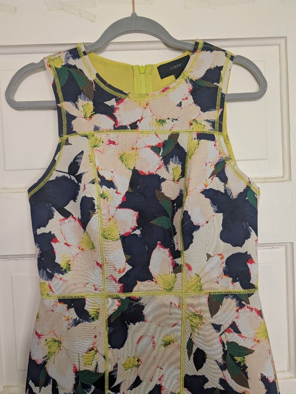 J.Crew Cove Floral Surf Scuba Sheath Dress Size 4 Neon Trim - Picture 3 of 12